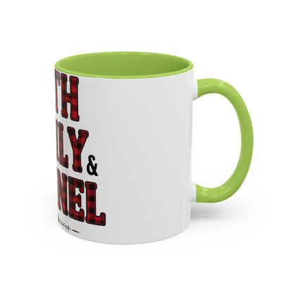 Faith, Family & Flannel Accent Mug | 11oz & 15oz Christian Coffee Cup (Multiple Colors)