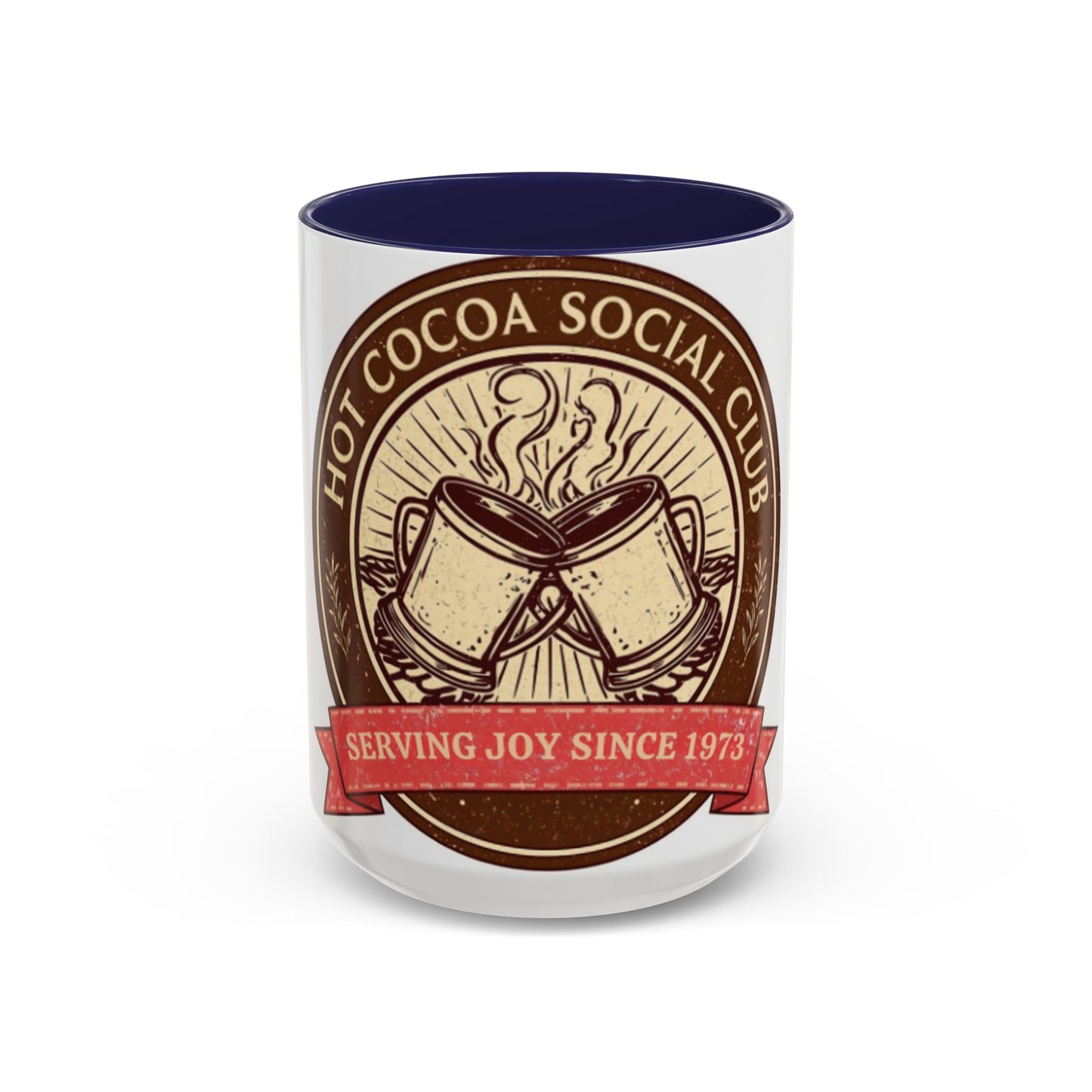 Hot Cocoa Social Club Accent Mug | Vintage Holiday Coffee Cup (11oz & 15oz, Multiple Colors)