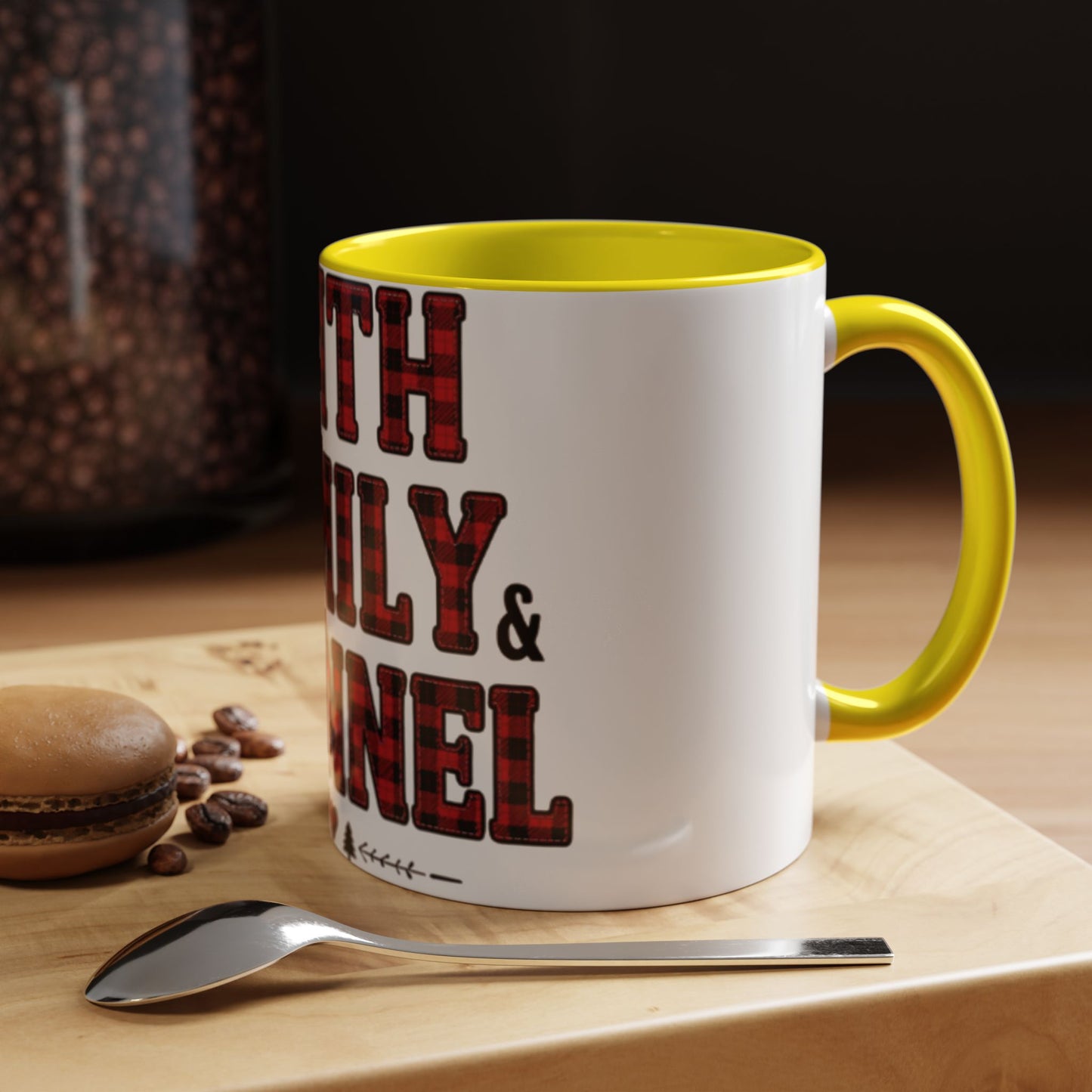 Faith, Family & Flannel Accent Mug | 11oz & 15oz Christian Coffee Cup (Multiple Colors)