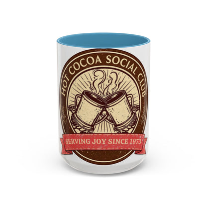 Hot Cocoa Social Club Accent Mug | Vintage Holiday Coffee Cup (11oz & 15oz, Multiple Colors)