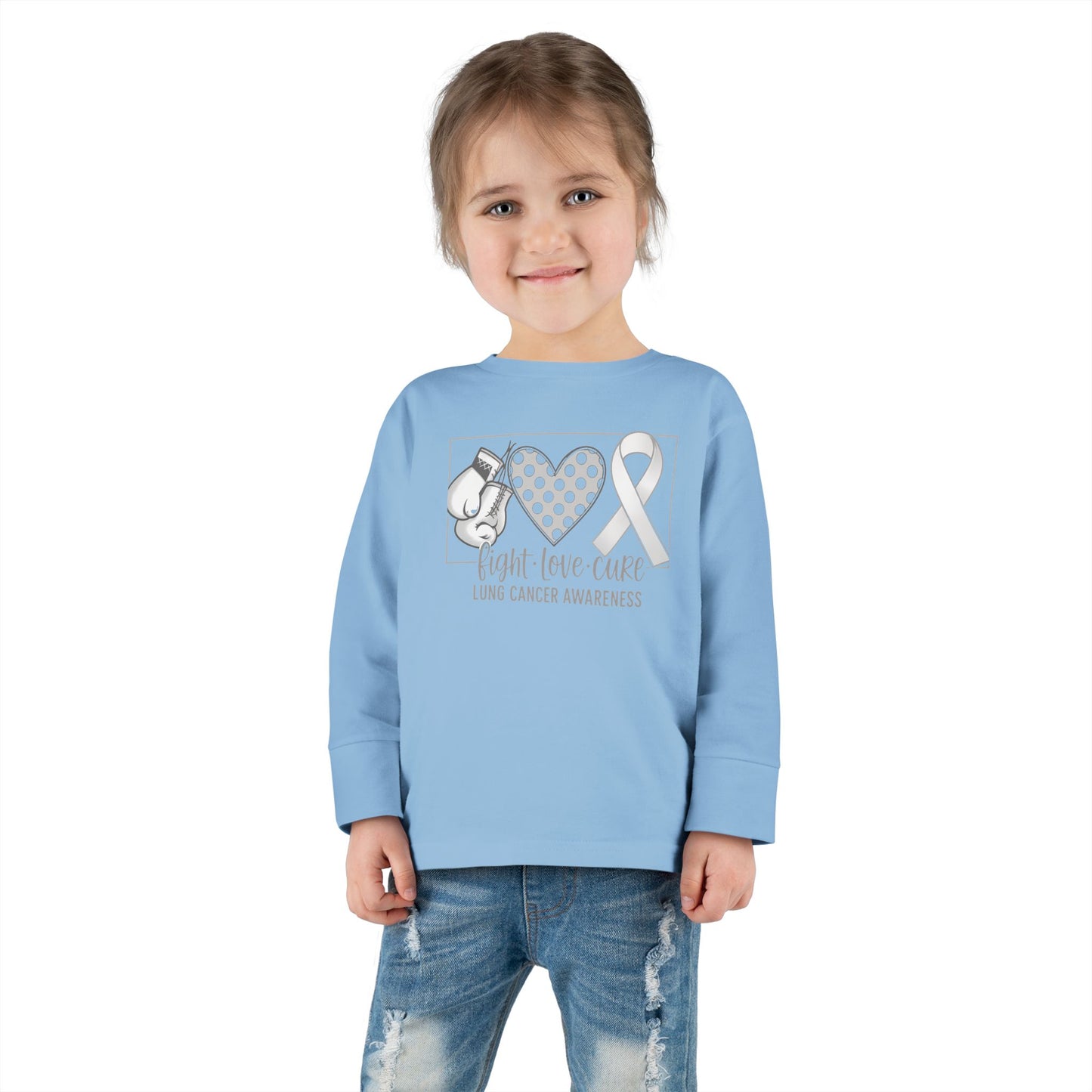 Fight Love Cure Lung Cancer Awareness Toddler Long Sleeve Shirt | Kids Support Tee