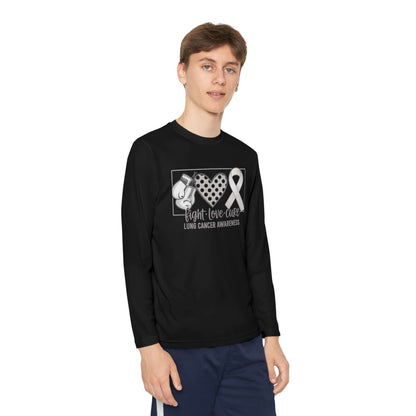 Fight Love Cure Lung Cancer Awareness Youth Long Sleeve Shirt | Kids Awareness Tee