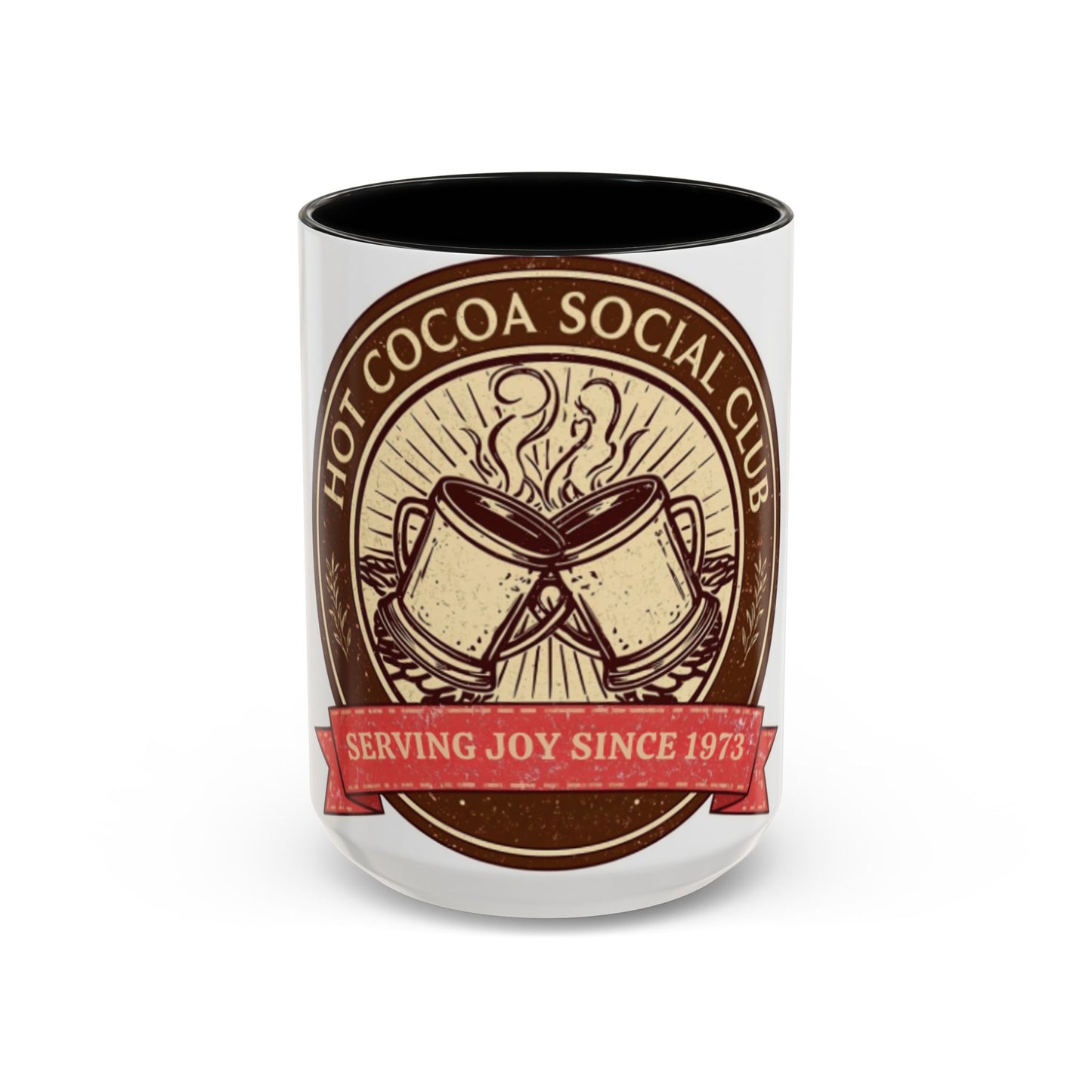 Hot Cocoa Social Club Accent Mug | Vintage Holiday Coffee Cup (11oz & 15oz, Multiple Colors)