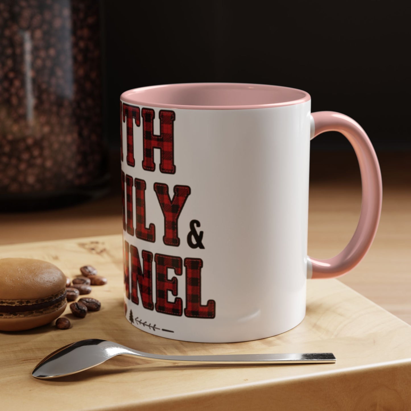 Faith, Family & Flannel Accent Mug | 11oz & 15oz Christian Coffee Cup (Multiple Colors)