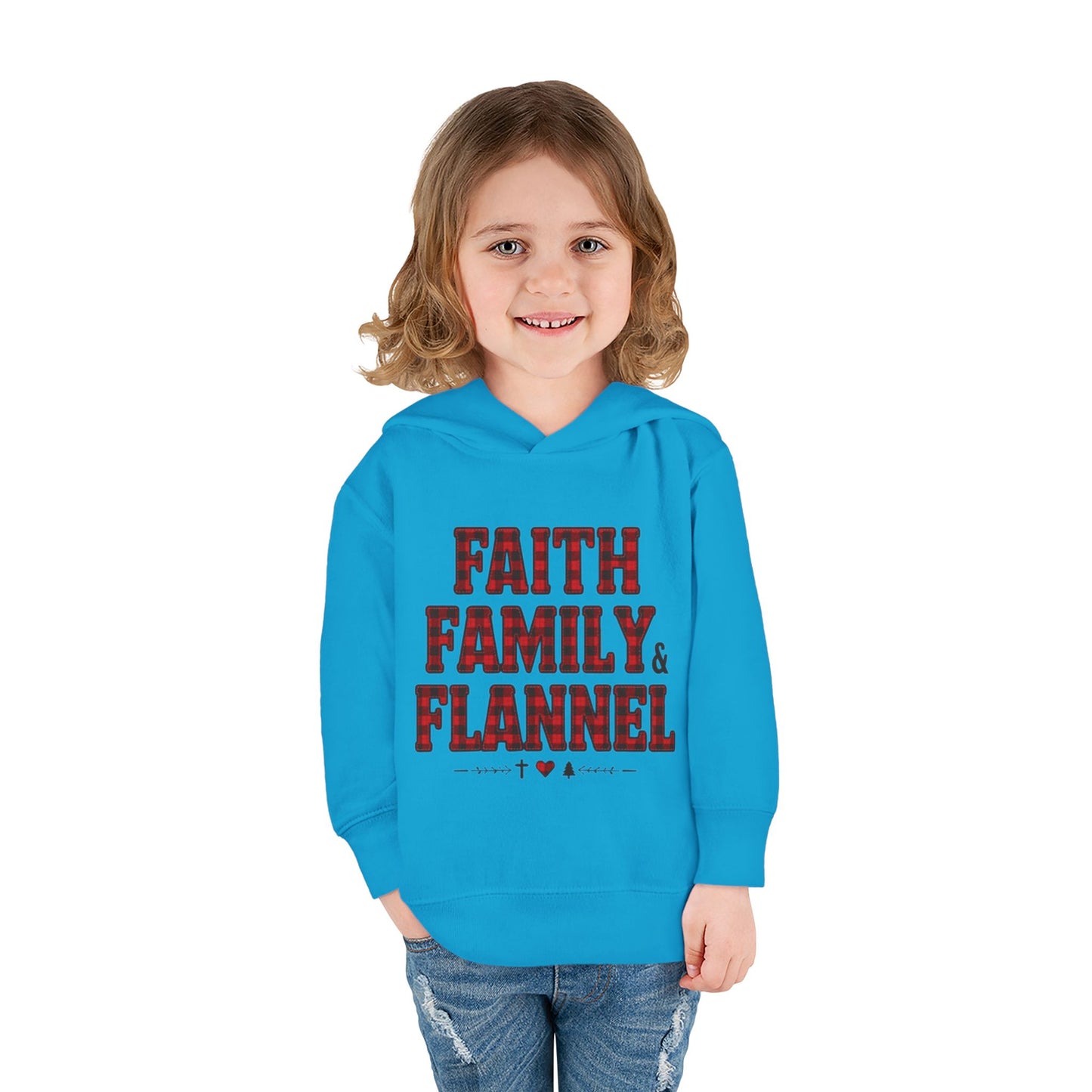 Faith, Family & Flannel Toddler Hoodie | Cozy Christian Fall & Holiday Sweatshirt (15 Colors)