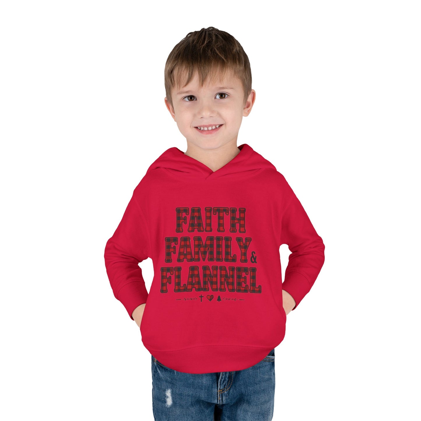 Faith, Family & Flannel Toddler Hoodie | Cozy Christian Fall & Holiday Sweatshirt (15 Colors)