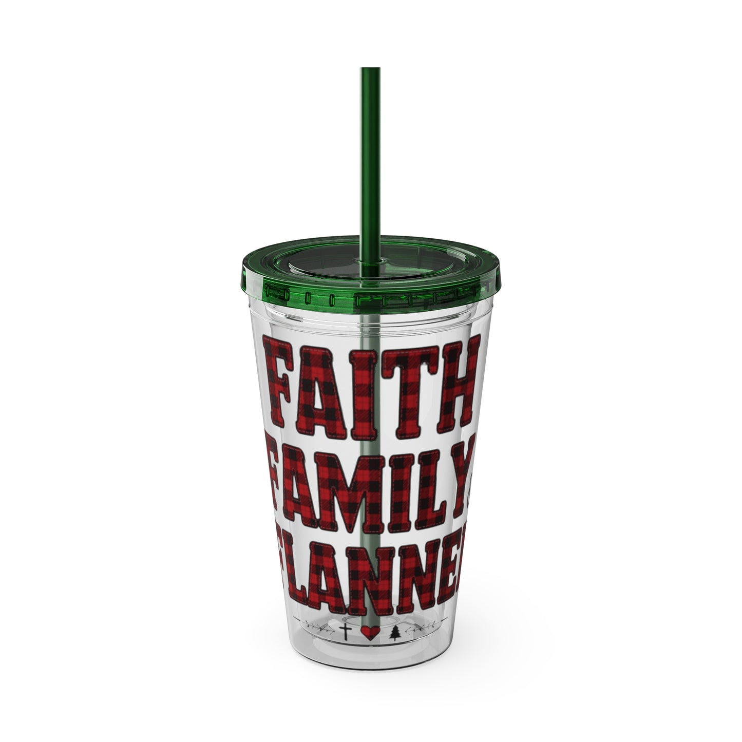 Faith, Family & Flannel Acrylic Tumbler with Straw | Christian Buffalo Plaid Cup (9 Color Options)