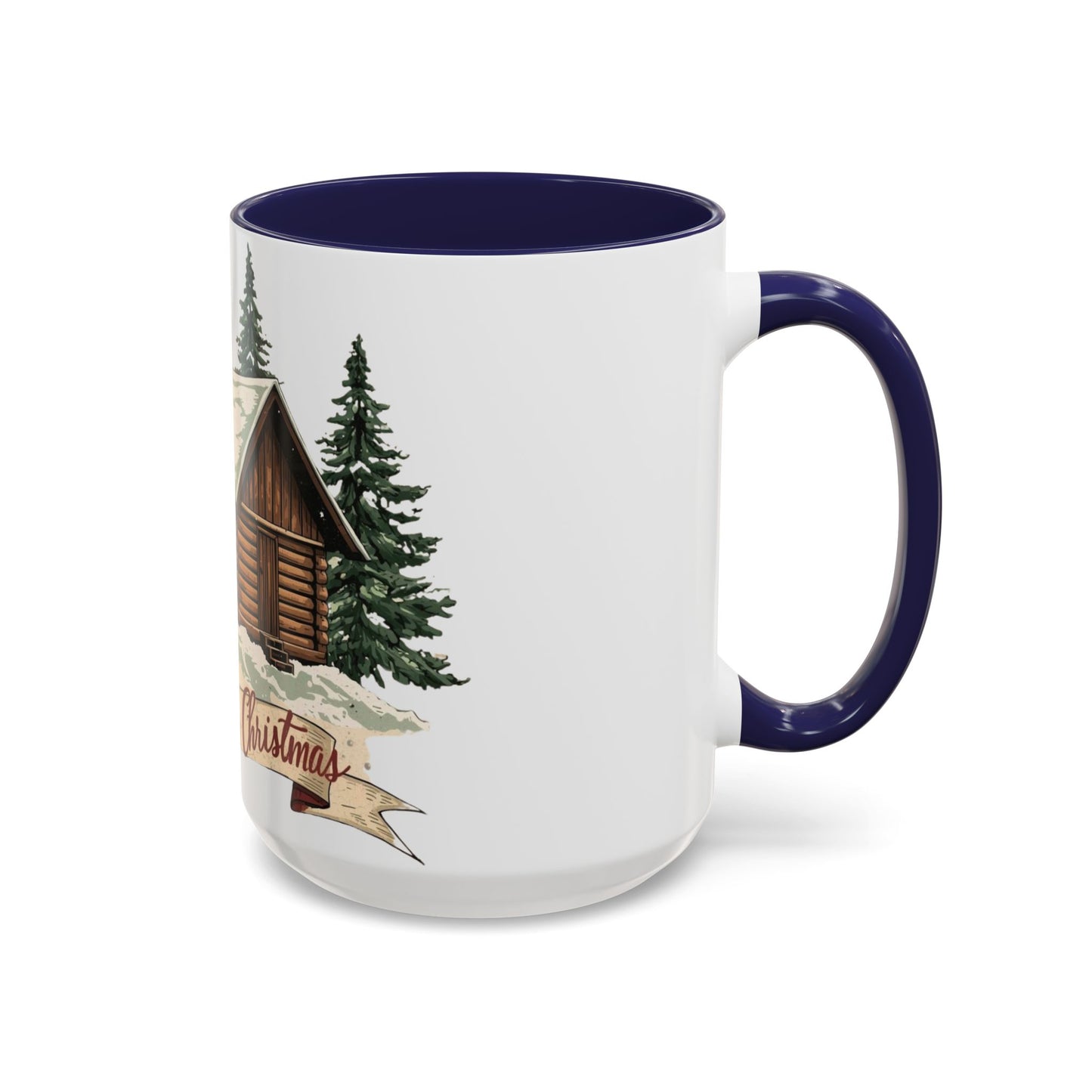 Cozy Cabin Christmas Accent Mug | Rustic Holiday Log Cabin Coffee Cup (11oz & 15oz | 8 Color Options for 11oz, 5 for 15oz)