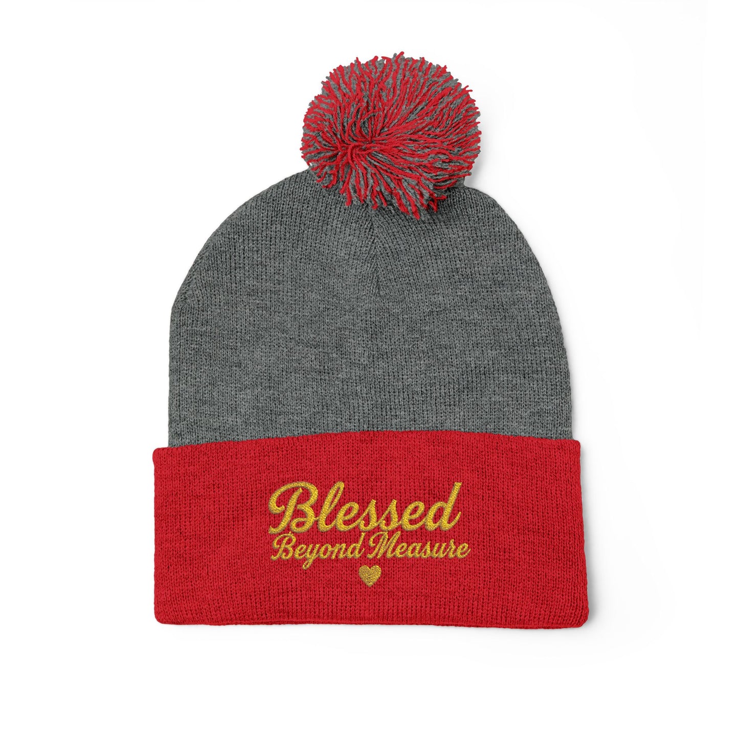 Blessed Beyond Measure Pom Pom Beanie – Embroidered Faith Winter Hat (10 Colors)