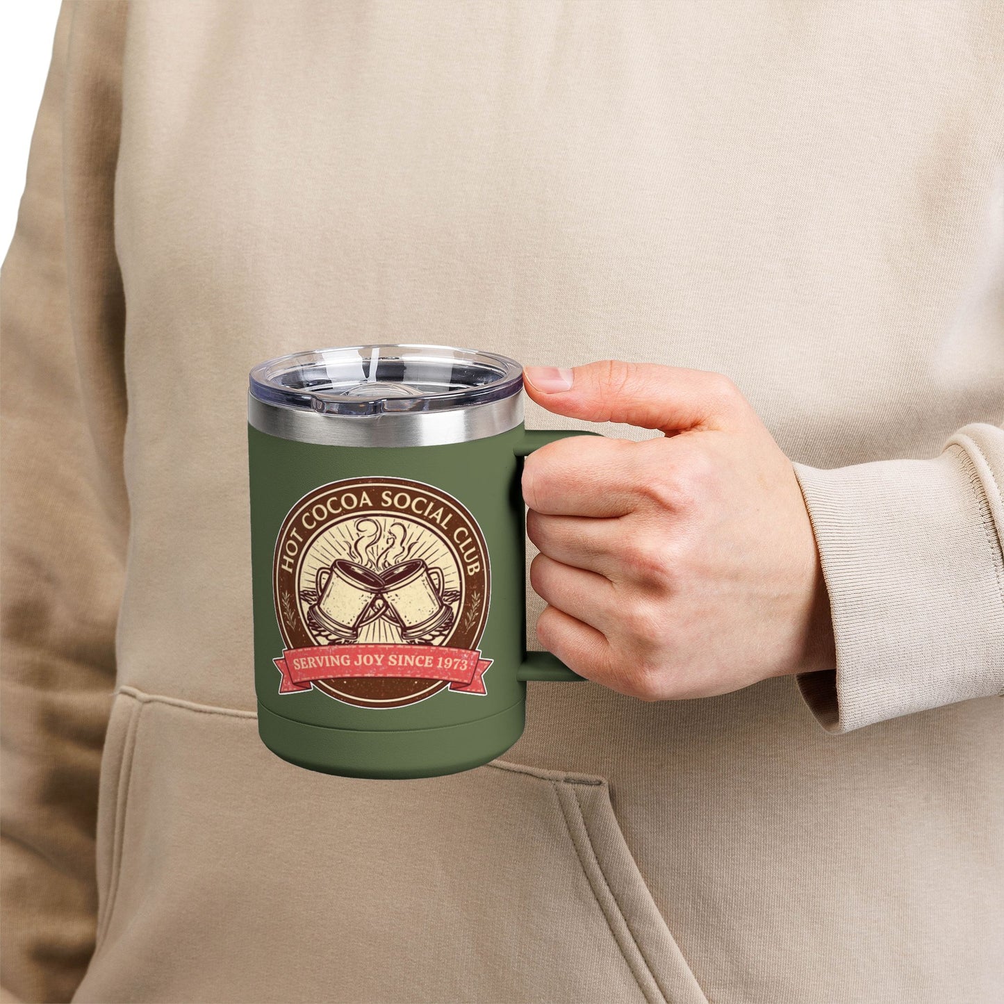 Hot Cocoa Social Club Insulated Coffee Tumbler | Cozy Vintage Mug | Double-Wall Stainless Steel Holiday Drinkware