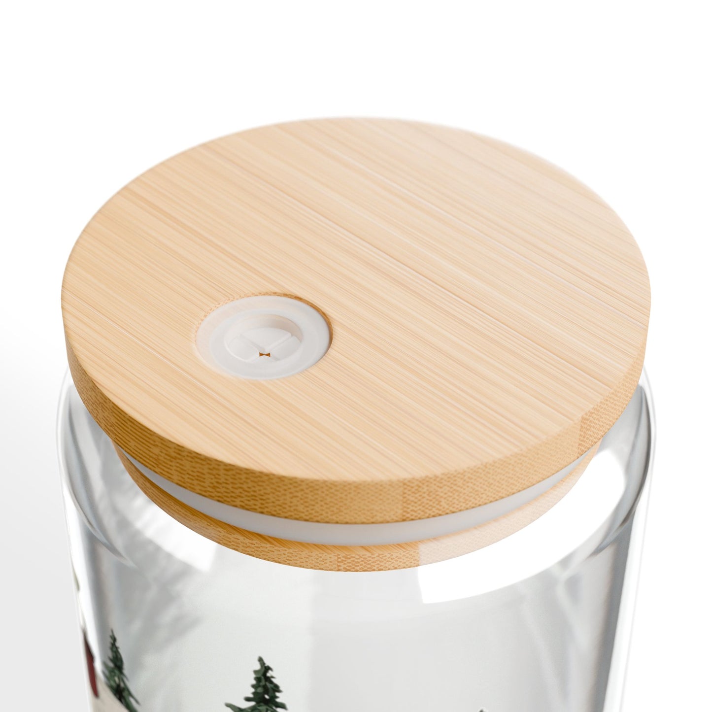 Cozy Cabin Christmas Glass Sipper | Rustic Holiday Iced Coffee Cup with Bamboo Lid & Glass Straw | Vintage Cabin Drinkware