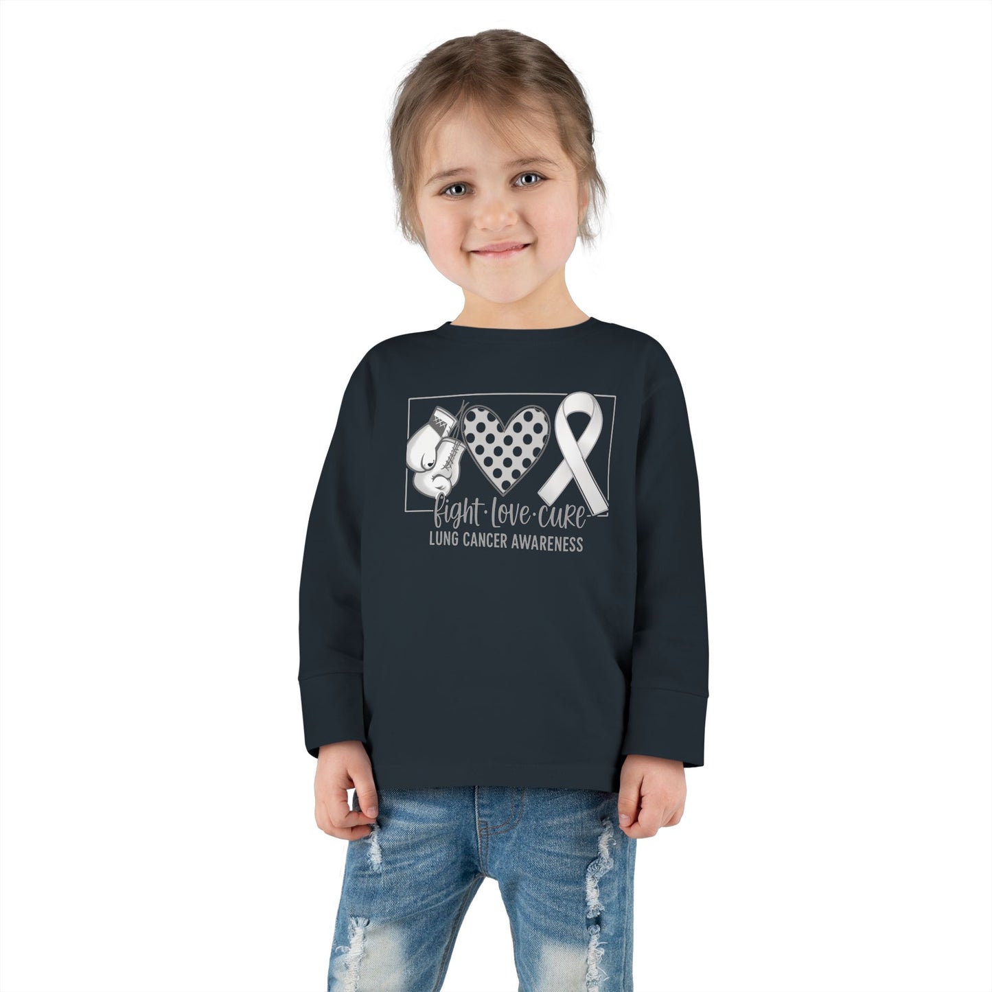Fight Love Cure Lung Cancer Awareness Toddler Long Sleeve Shirt | Kids Support Tee