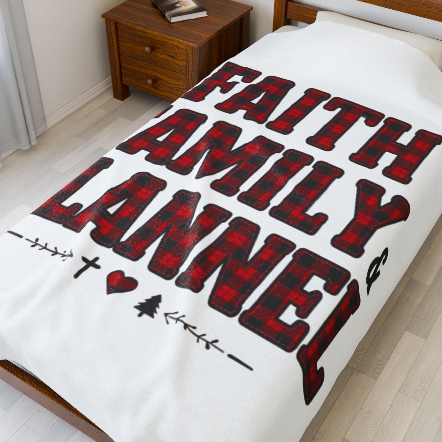 Faith, Family & Flannel Velveteen Plush Blanket | Cozy Christian Fall & Holiday Throw (3 Sizes)