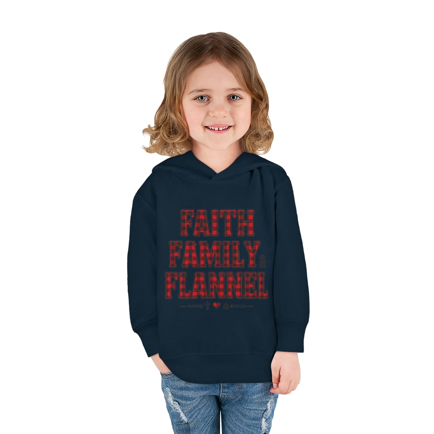 Faith, Family & Flannel Toddler Hoodie | Cozy Christian Fall & Holiday Sweatshirt (15 Colors)