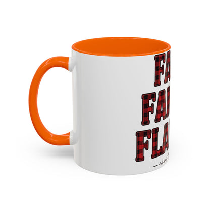Faith, Family & Flannel Accent Mug | 11oz & 15oz Christian Coffee Cup (Multiple Colors)