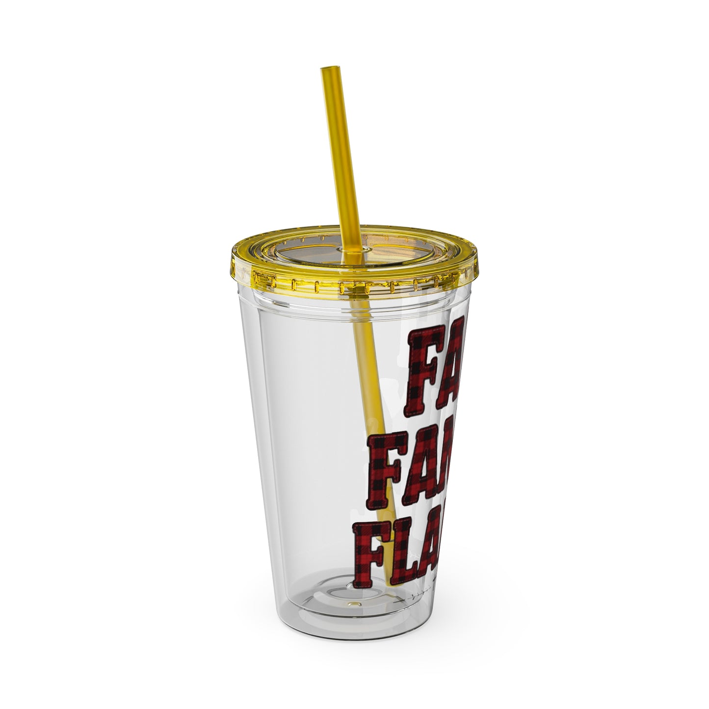 Faith, Family & Flannel Acrylic Tumbler with Straw | Christian Buffalo Plaid Cup (9 Color Options)