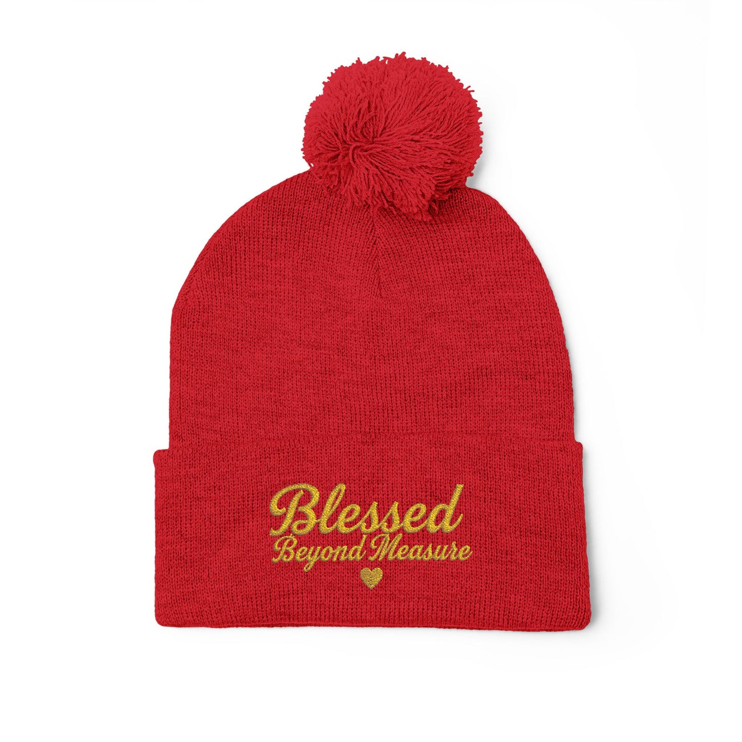 Blessed Beyond Measure Pom Pom Beanie – Embroidered Faith Winter Hat (10 Colors)