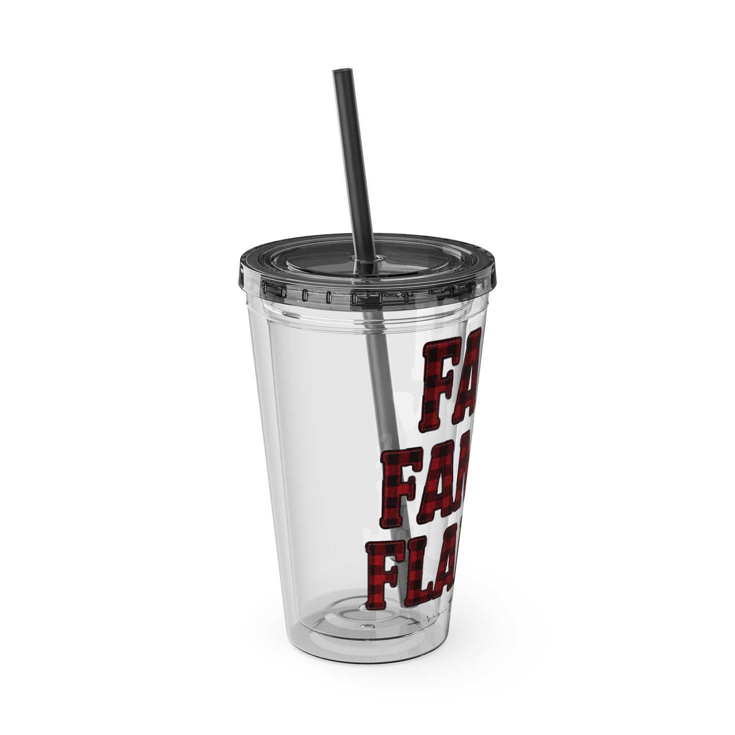Faith, Family & Flannel Acrylic Tumbler with Straw | Christian Buffalo Plaid Cup (9 Color Options)