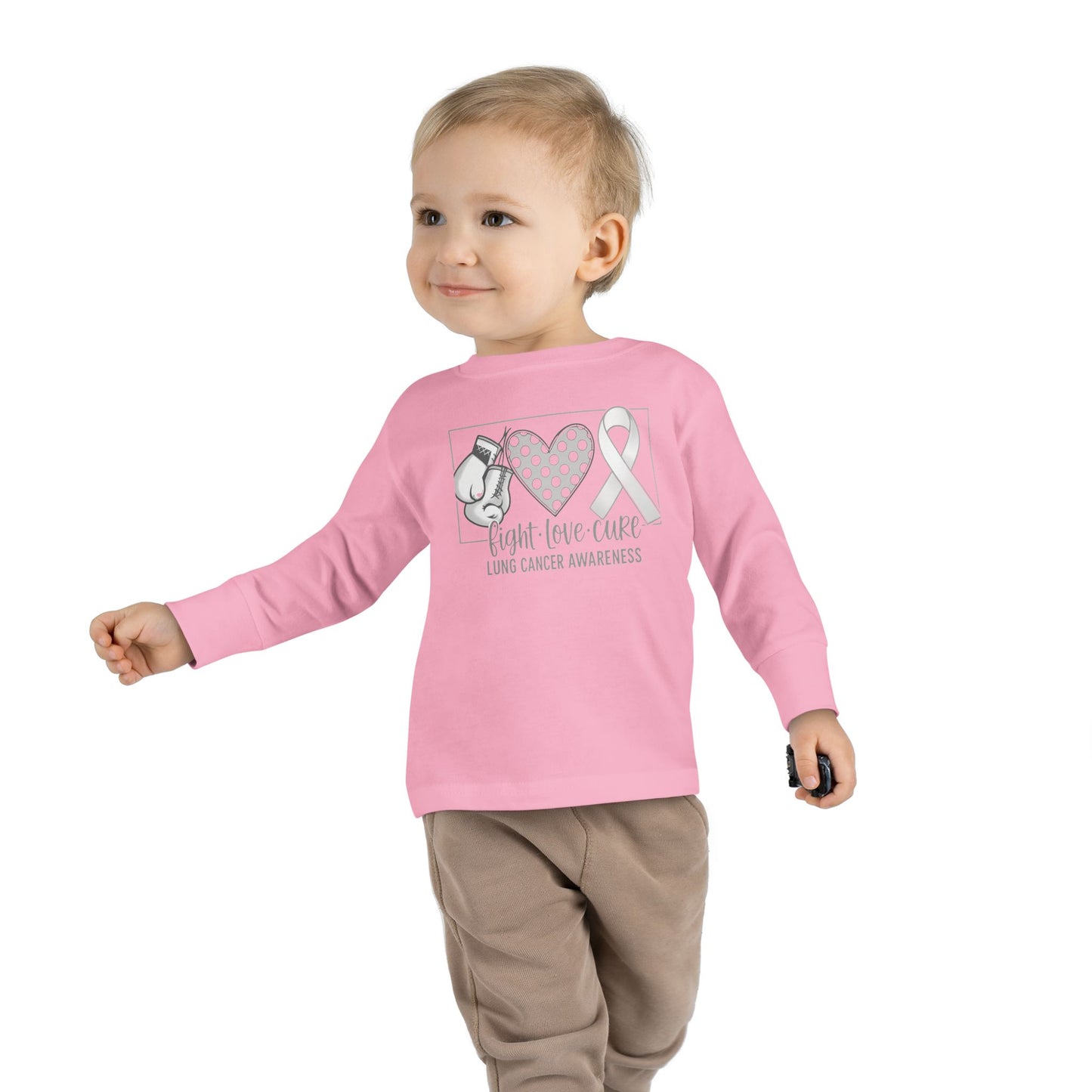 Fight Love Cure Lung Cancer Awareness Toddler Long Sleeve Shirt | Kids Support Tee