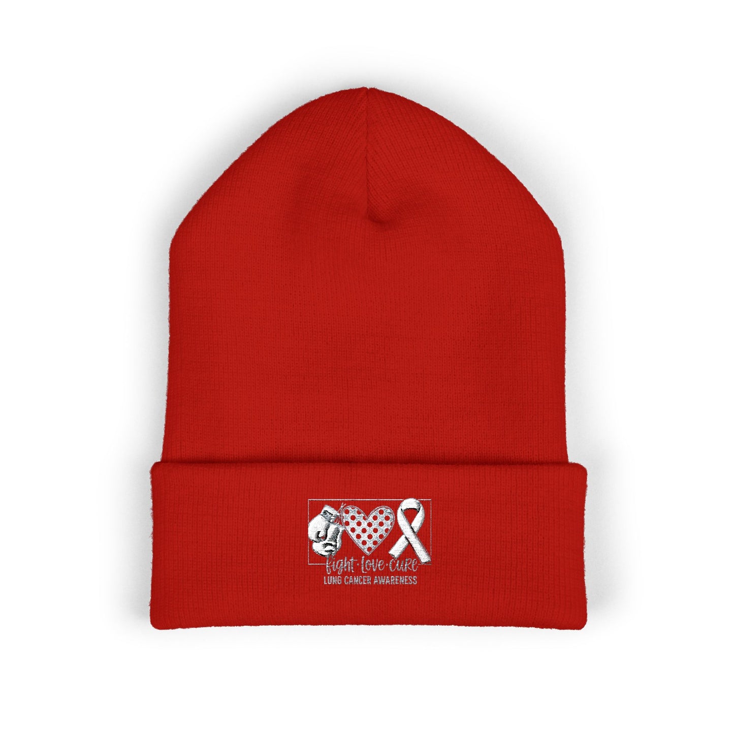 Fight Love Cure Lung Cancer Awareness Embroidered Beanie | Unisex Knit Hat