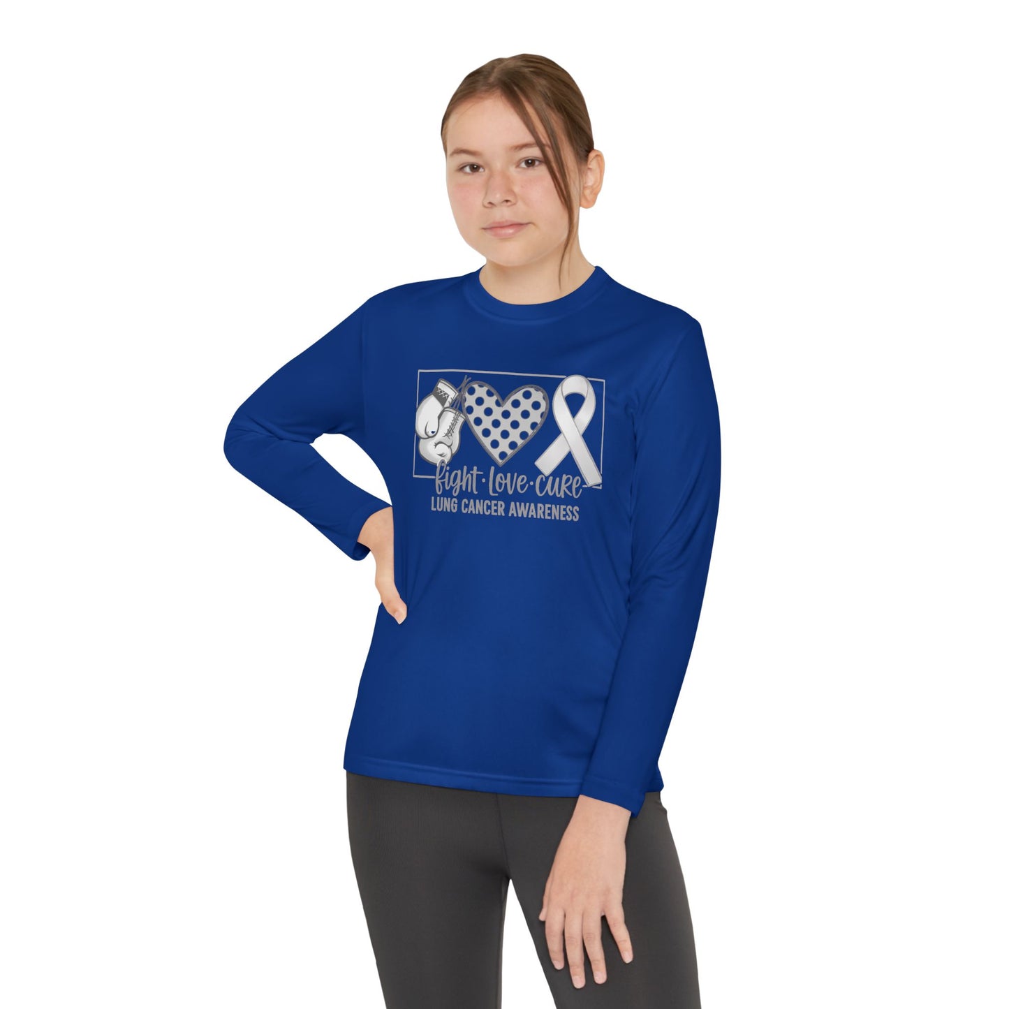 Fight Love Cure Lung Cancer Awareness Youth Long Sleeve Shirt | Kids Awareness Tee