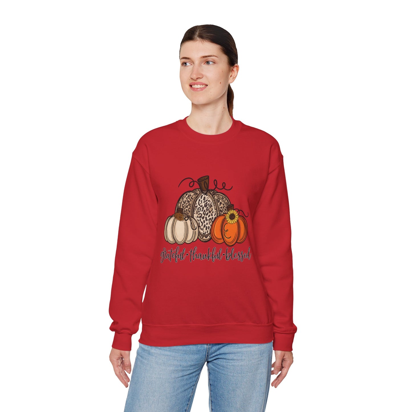 Grateful Thankful Blessed Crewneck Sweatshirt – Fall Faith & Pumpkin Season Pullover (10 Colors)