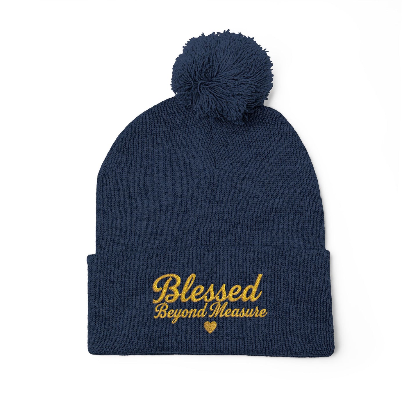Blessed Beyond Measure Pom Pom Beanie – Embroidered Faith Winter Hat (10 Colors)