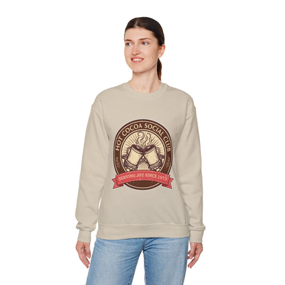 Hot Cocoa Social Club Crewneck Sweatshirt | Vintage Holiday Pullover | Cozy Winter “Serving Joy Since 1973” Sweatshirt