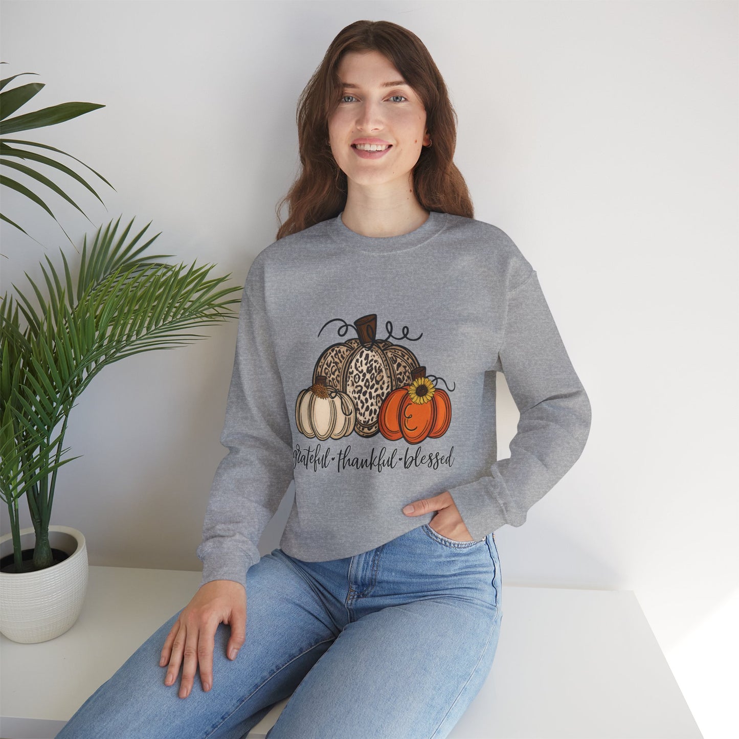 Grateful Thankful Blessed Crewneck Sweatshirt – Fall Faith & Pumpkin Season Pullover (10 Colors)