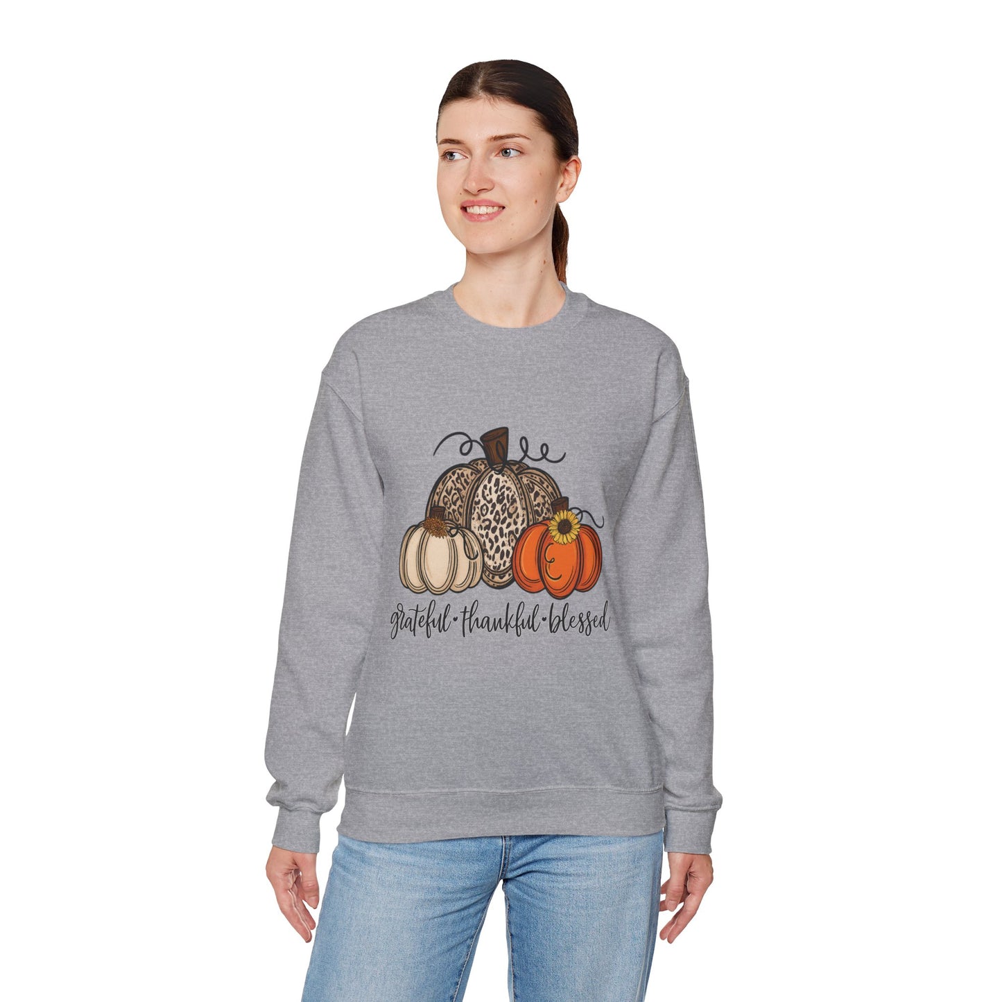 Grateful Thankful Blessed Crewneck Sweatshirt – Fall Faith & Pumpkin Season Pullover (10 Colors)