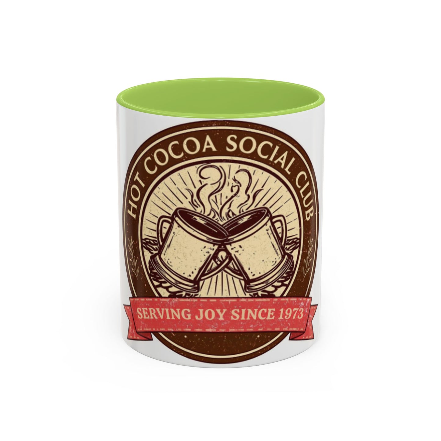 Hot Cocoa Social Club Accent Mug | Vintage Holiday Coffee Cup (11oz & 15oz, Multiple Colors)