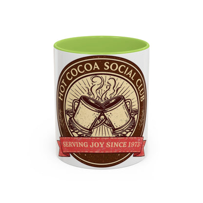 Hot Cocoa Social Club Accent Mug | Vintage Holiday Coffee Cup (11oz & 15oz, Multiple Colors)
