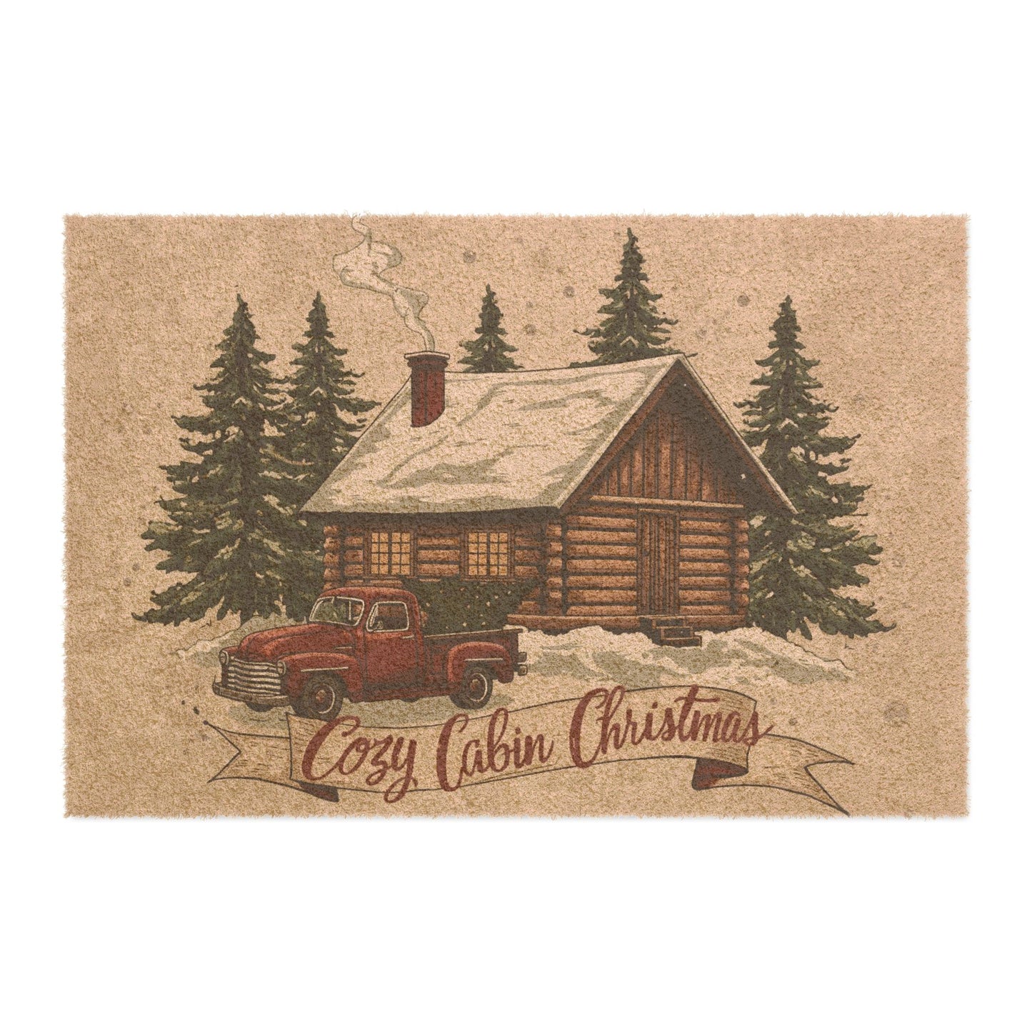Cozy Cabin Christmas Doormat – Rustic Holiday Door Mat for Winter Décor