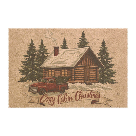 Cozy Cabin Christmas Doormat – Rustic Holiday Door Mat for Winter Décor
