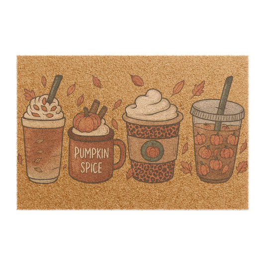 Pumpkin Spice Doormat – Fall Coffee Welcome Mat for Cozy Autumn Homes