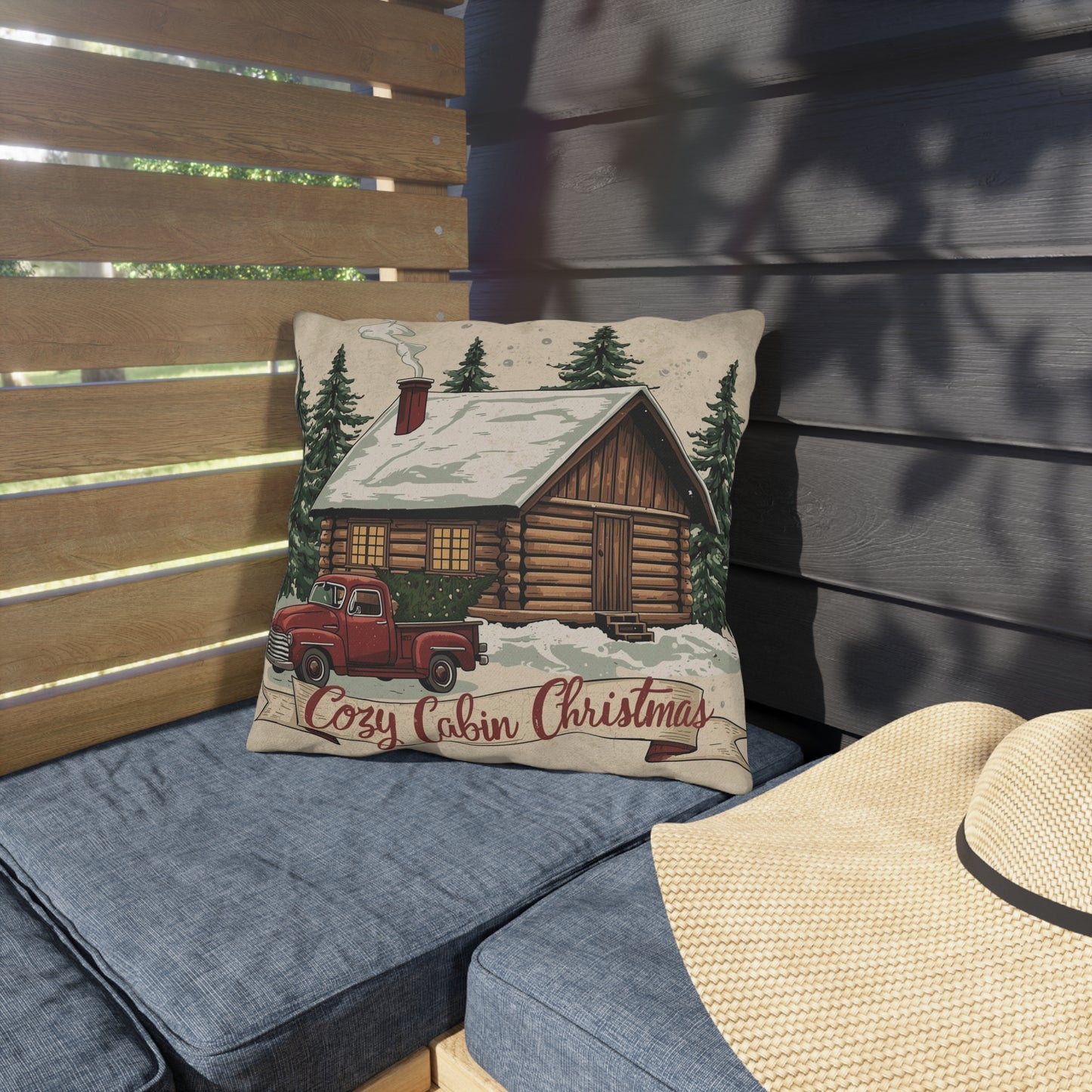 Cozy Cabin Christmas Throw Pillow – Rustic Holiday Decor (4 Size Options)