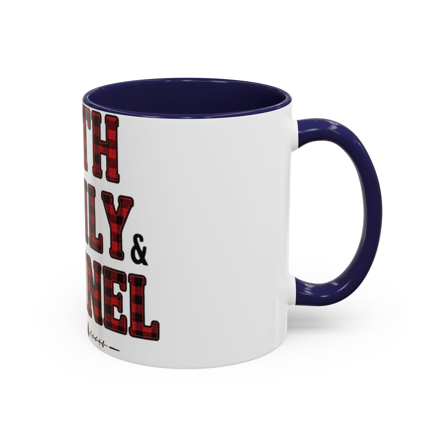 Faith, Family & Flannel Accent Mug | 11oz & 15oz Christian Coffee Cup (Multiple Colors)