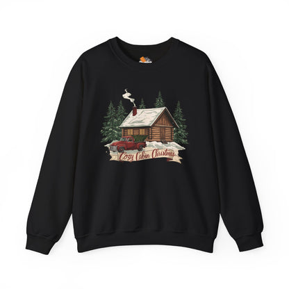 Cozy Cabin Christmas Crewneck Sweatshirt | Rustic Red Truck Holiday Sweater (9 Color Options)