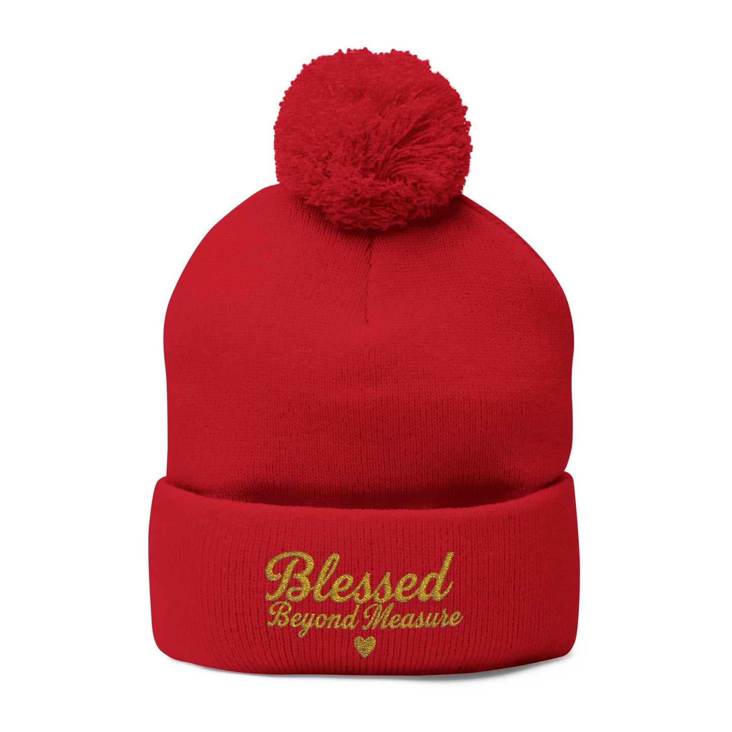 Blessed Beyond Measure Pom Pom Beanie – Embroidered Faith Winter Hat (10 Colors)