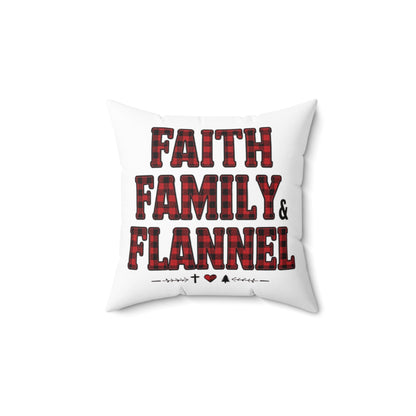 Faith, Family & Flannel Square Throw Pillow | Rustic Plaid Farmhouse Décor (4 Sizes)