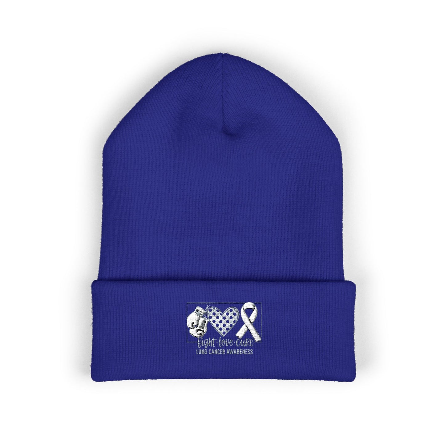 Fight Love Cure Lung Cancer Awareness Embroidered Beanie | Unisex Knit Hat