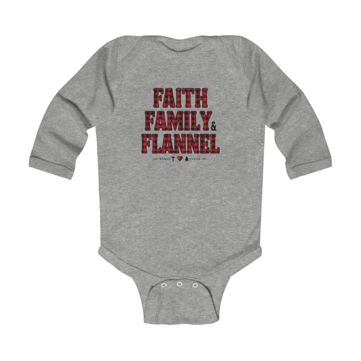 Faith, Family & Flannel Infant Onesie | Cozy Christian Baby Bodysuit (7 Colors)