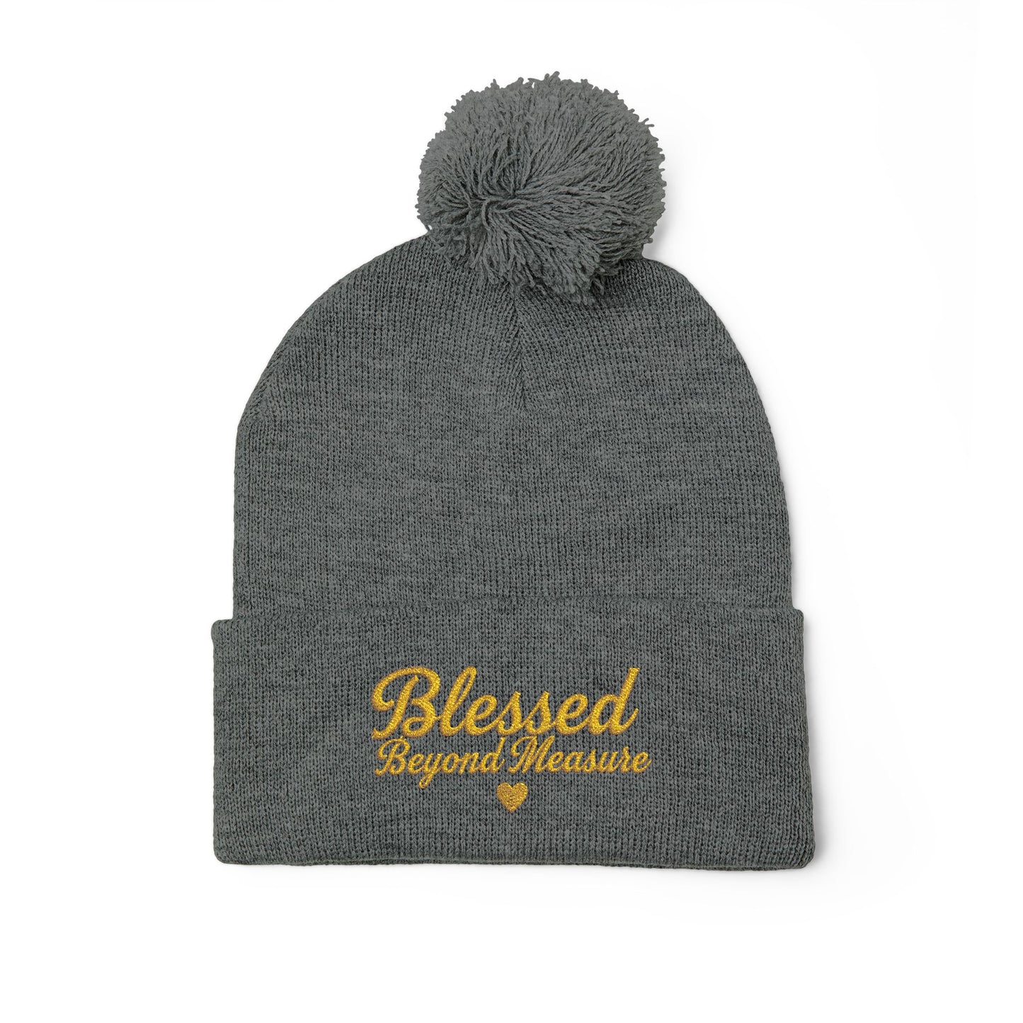 Blessed Beyond Measure Pom Pom Beanie – Embroidered Faith Winter Hat (10 Colors)