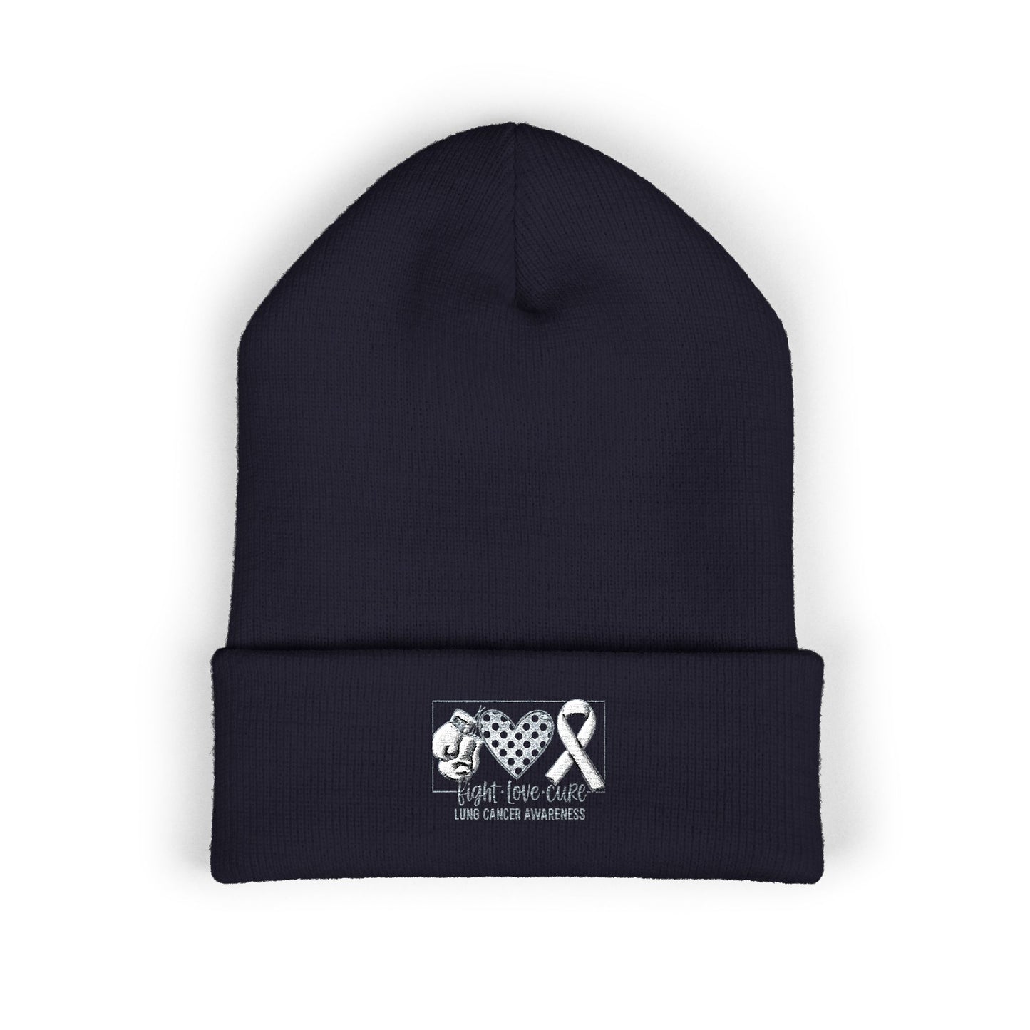 Fight Love Cure Lung Cancer Awareness Embroidered Beanie | Unisex Knit Hat