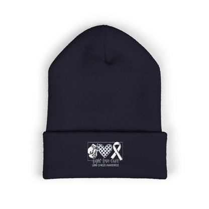 Fight Love Cure Lung Cancer Awareness Embroidered Beanie | Unisex Knit Hat