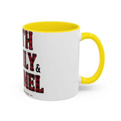Faith, Family & Flannel Accent Mug | 11oz & 15oz Christian Coffee Cup (Multiple Colors)