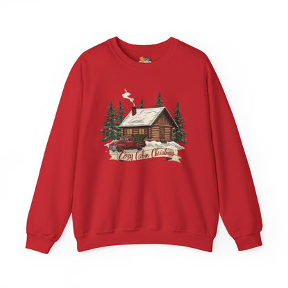 Cozy Cabin Christmas Crewneck Sweatshirt | Rustic Red Truck Holiday Sweater (9 Color Options)