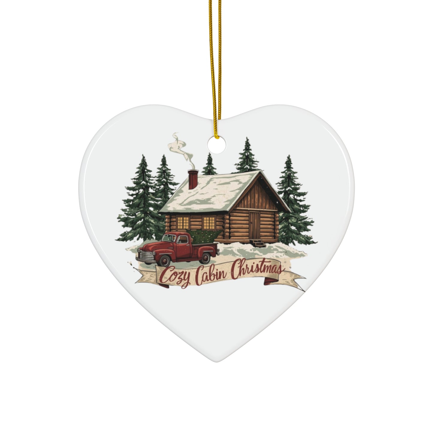 Cozy Cabin Christmas Ceramic Ornament | Rustic Holiday Cabin Ornament | Vintage Truck Christmas Décor (4 Shape Options)