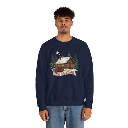 Cozy Cabin Christmas Crewneck Sweatshirt | Rustic Red Truck Holiday Sweater (9 Color Options)