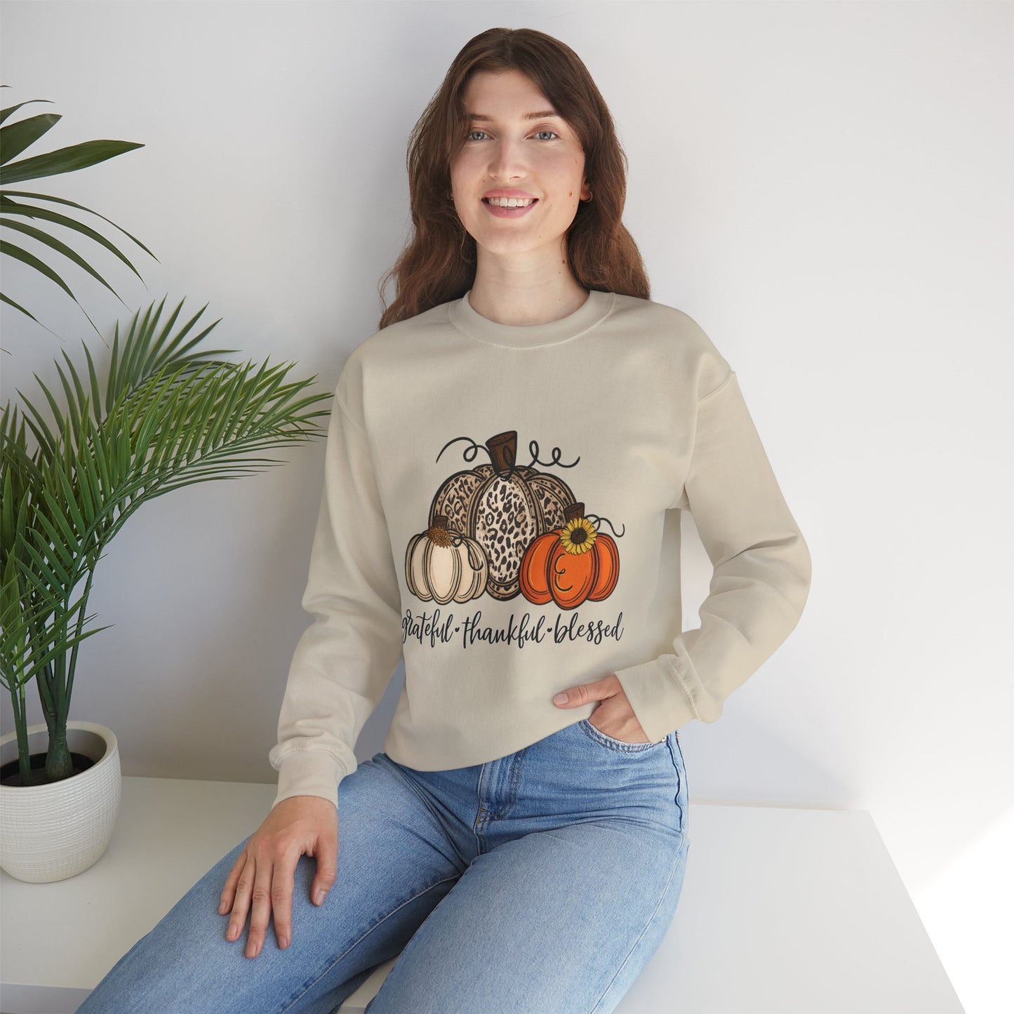 Grateful Thankful Blessed Crewneck Sweatshirt – Fall Faith & Pumpkin Season Pullover (10 Colors)